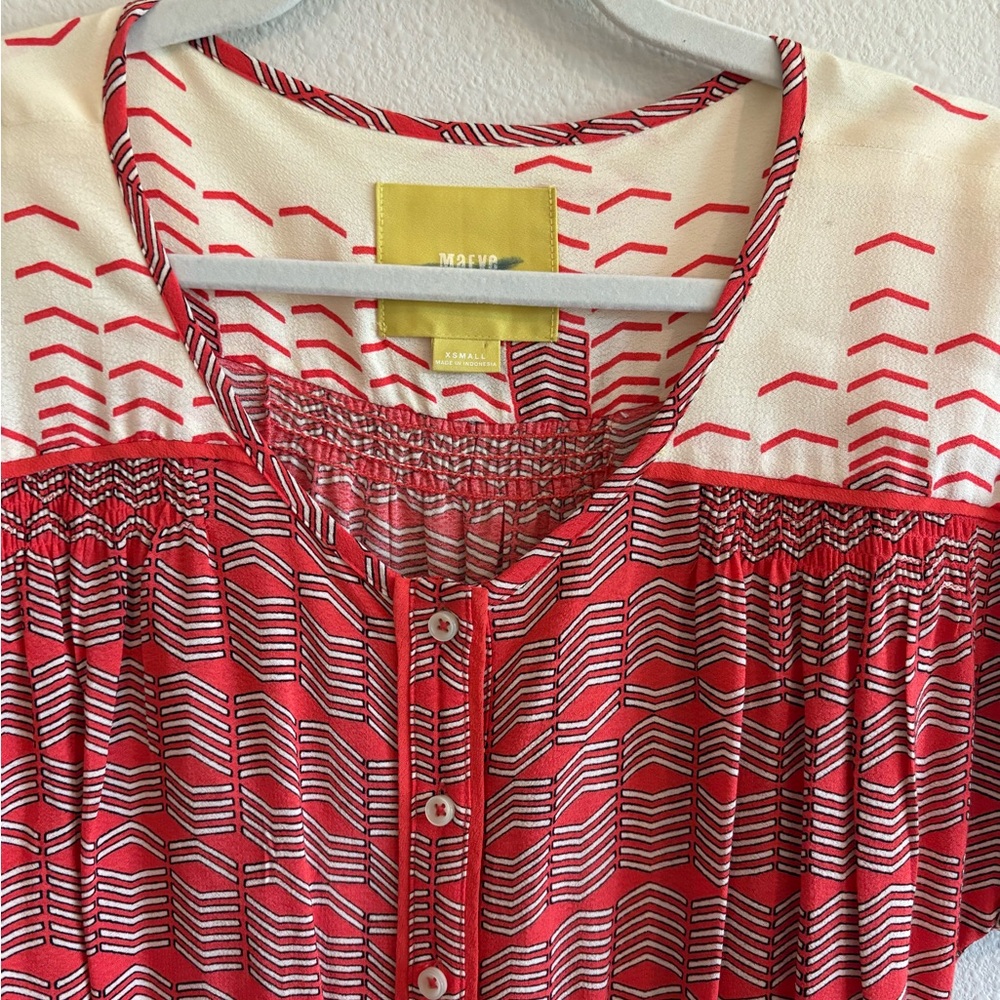 Maeve Anthropologie Veronia Shirtdress Knee-Length Short-Sleeves Women’s XS Red - Picture 4 of 9